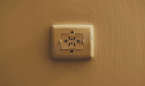 安装在墙上的电源插座关闭