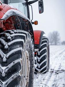 背景雪天摄影照片_雪天新拖拉机后视车轮农用车辆后视