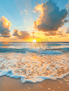 热带海滩上海上日落的美丽云景