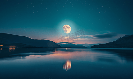 湖面上方的月亮