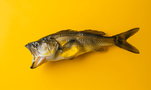 尖叫鱼的创意组合是黄色背景上的简约概念