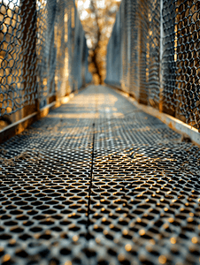 金属桥摄影照片_宠物动物园走道上有金属脚印的网桥