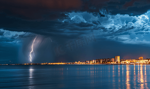 保加利亚瓦尔纳海上拉链和雷暴上令人兴奋的强大闪电