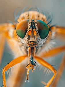 强盗苍蝇吃昆虫时的宏观镜头选择性聚焦