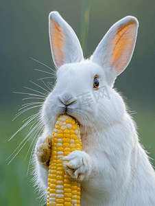 白老兔吃玉米穗特写
