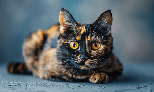 扁平晶格化背景摄影照片_美丽的黄眼睛玳瑁猫