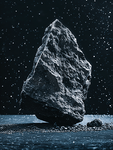 玄武岩摄影照片_深色背景中的一块多孔玄武岩石材