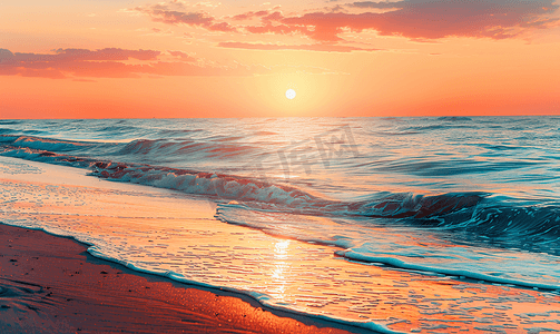 时段摄影照片_黄金时段海滩上美丽的日落景观