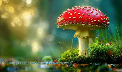 以森林中大型美丽毒蘑菇为主题的摄影