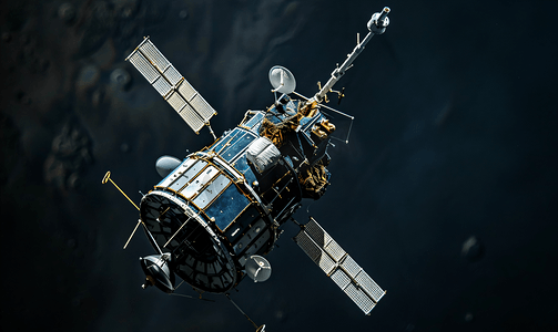 宇航员摄影照片_黑暗背景下的空间卫星模型