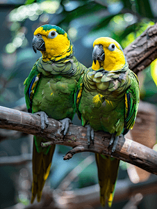 太阳角鹦鹉黄色和绿色坐在树上早午餐有复制空间