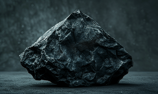 粗糙程度摄影照片_在黑暗的背景的粗砺的烟煤石头