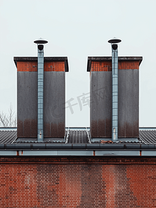屋面摄影照片_带管道的建筑屋顶砖房工业建筑详情