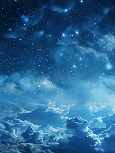 夜晚的天空云朵和星星