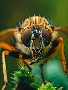 强盗苍蝇吃昆虫时的宏观镜头选择性聚焦