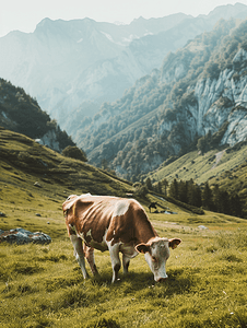 奥地利山区吃草的牛