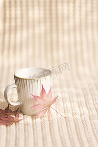 日系温暖摄影照片_枫叶咖啡秋季温暖文艺图片