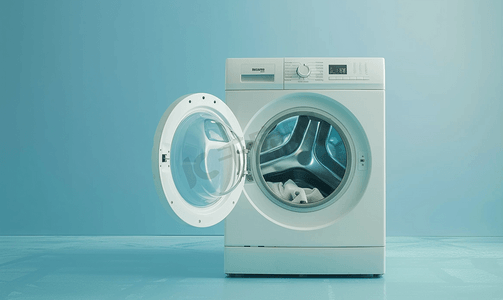 清空打开的洗衣机洗完衣服后干燥和晾干洗衣机