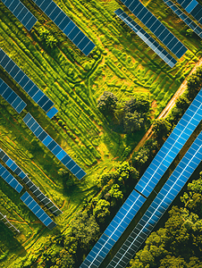 鸟瞰太阳能电池板生产清洁能源的太阳能发电厂的照片景观