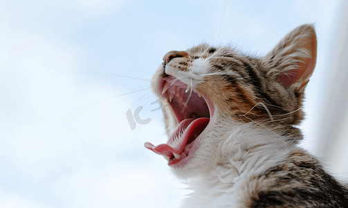 猫张开嘴伸出舌头打哈欠