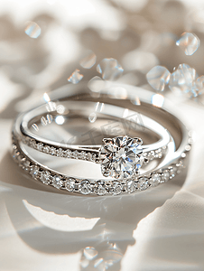 在白色的钻石结婚戒指