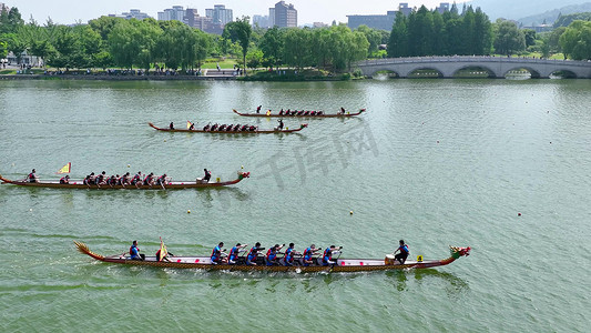 航拍端午节传统节日赛龙舟实拍