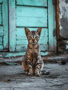 街上的流浪猫被遗弃的宠物没有眼睛的动物