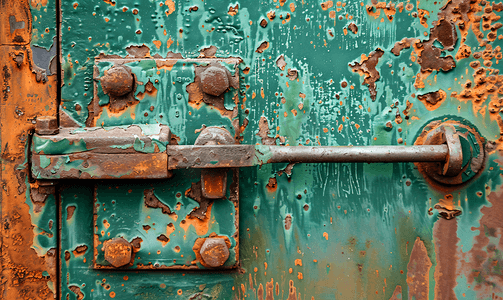 金属上生锈野战厨房门绿漆上生锈旧机器细节