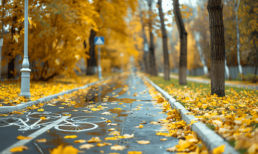 秋季公园自行车道的象征