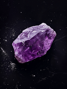 黑色石头摄影照片_在黑色上滚动紫水晶岩石