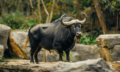 动物园里展示的黑毛牛