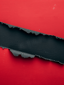 红色背景广告和销售概念复制空间上撕碎的黑纸的卷曲