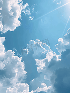 同等大小摄影照片_蓝色的天空中有许多大小不一的白云