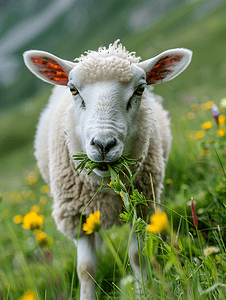 意大利北部高山牧场上的绵羊正在吃草