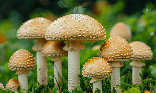 草地上动物粪便中生长的蘑菇