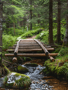 展示的森林中的小木桥