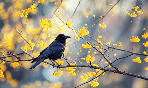 乌鸦坐在树上树枝上的鸟
