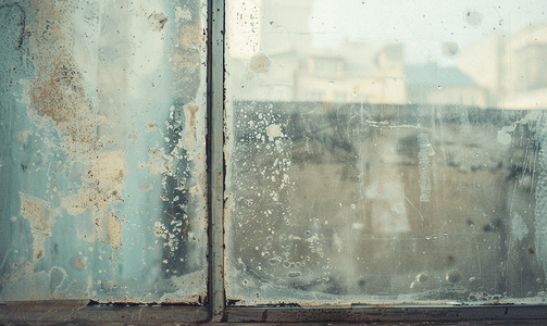 玻璃脏污窗户布满灰尘表面有污垢