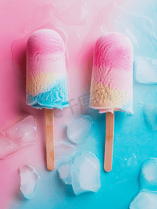 冰淇淋棒特写在彩色背景上