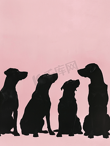孤立的粉红色背景上的纯种狗的剪影