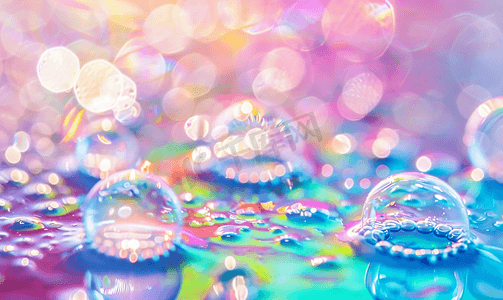 流光字幕摄影照片_作为背景的水面上的彩色水泡
