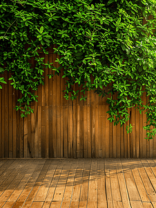 绿色灌木和木板用作墙面覆盖物