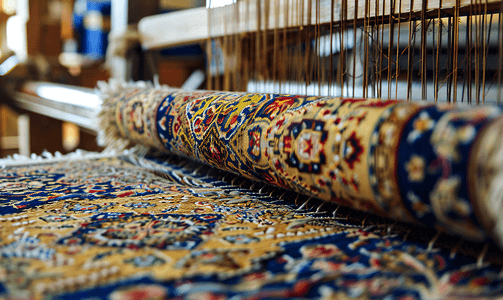 复古刺绣传统摄影照片_织机上的传统类型地毯