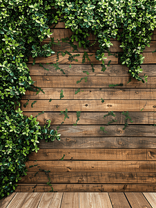 建筑木板摄影照片_绿色灌木和木板用作墙面覆盖物