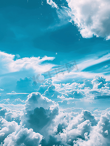 蓝色的天空中有许多大小不一的白云