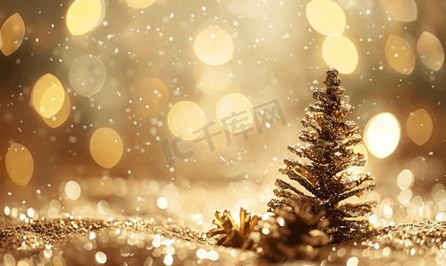 圣诞节美丽闪亮的金色背景闪闪发光节日模糊散景