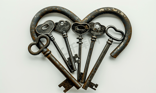 华丽金属摄影照片_复古金属钥匙形成心形