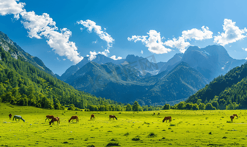 国家标准图形摄影照片_夏季山区的绿色牧场