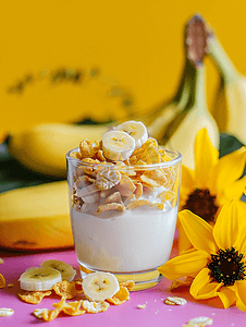 玉米片早餐香蕉鲜奶健康食品