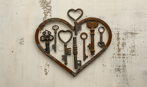 复古金属钥匙形成心形